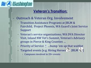 Veteran’s Transition: Outreach &amp; Veteran Org. Involvement