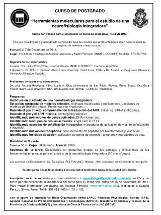 Curso con validez para el doctorado en Ciencias Biológicas, FCEFyN-UNC