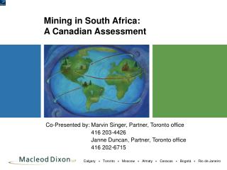 Mining in South Africa: A Canadian Assessment