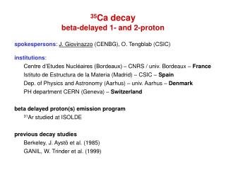 35 Ca decay beta-delayed 1- and 2-proton