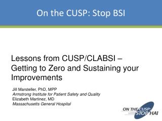 Lessons from CUSP/CLABSI – Getting to Zero and Sustaining your Improvements
