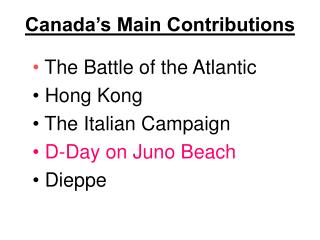 Canada’s Main Contributions
