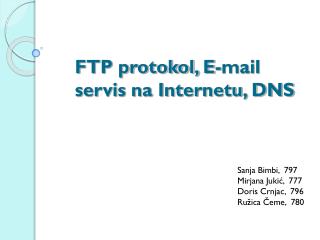 FTP protokol, E-mail servis na Internetu, DNS