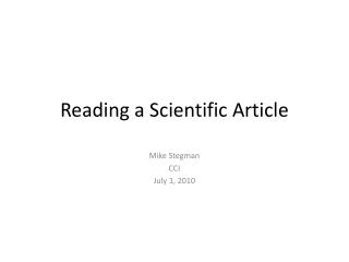 Reading a Scientific Article