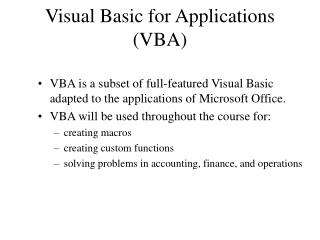 Visual Basic for Applications (VBA)