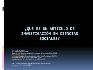 ¿Qué es un artículo de investigación en Ciencias Sociales?