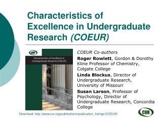 Characteristics of Excellence in Undergraduate Research (COEUR)