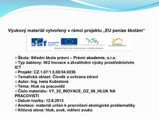 Výukový materiál vytvořený v rámci projektu „EU peníze školám“