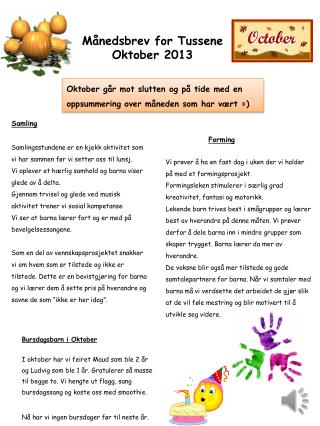 Månedsbrev for Tussene Oktober 2013