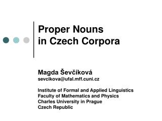 Proper Nouns in Czech Corpora