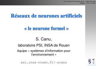 Réseaux de neurones artificiels « le neurone formel »