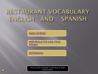 Restaurant Vocabulary English and Spanish