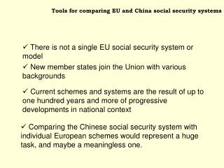 Tools for comparing EU and China social security systems