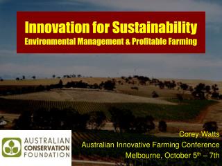 Innovation for Sustainability Environmental Management &amp; Profitable Farming