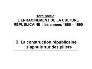 1ère partie : L’ENRACINEMENT DE LA CULTURE RÉPUBLICAINE : les années 1880 – 1890