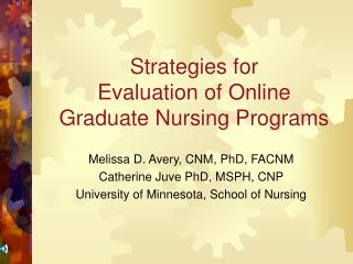 Strategies for Evaluation of Online Graduate Nursing Programs