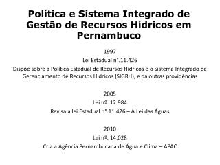Política e Sistema Integrado de Gestão de Recursos Hídricos em Pernambuco