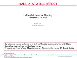 HALL-A STATUS REPORT