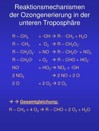 Reaktionsmechanismen der Ozongenerierung in der unteren Troposphäre