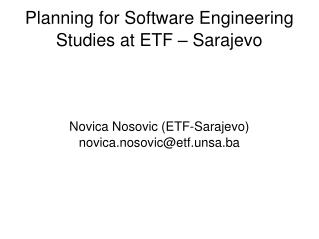 Planning for Software Engineering Studies at ETF – Sarajevo