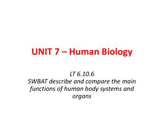 UNIT 7 – Human Biology