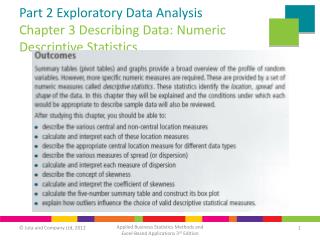Part 2 Exploratory Data Analysis Chapter 3 Describing Data: Numeric Descriptive Statistics
