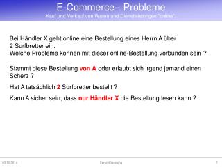 E-Commerce - Probleme Kauf und Verkauf von Waren und Dienstleistungen &quot;online&quot;.