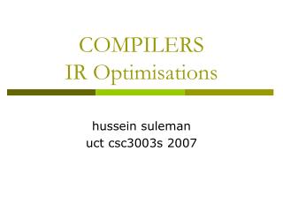 COMPILERS IR Optimisations