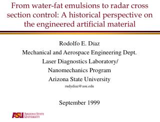 Rodolfo E. D í az Mechanical and Aerospace Engineering Dept. Laser Diagnostics Laboratory/