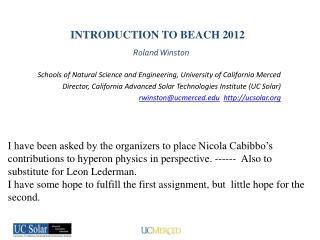 INTRODUCTION TO BEACH 2012