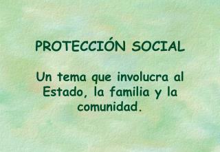 PROTECCIÓN SOCIAL Un tema que involucra al Estado, la familia y la comunidad.