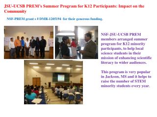 JSU-UCSB PREM’s Summer Program for K12 Participants: Impact on the Community