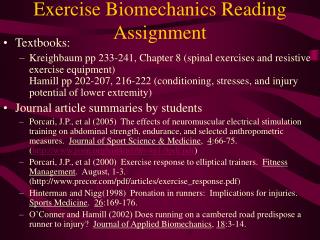 Exercise Biomechanics Reading Assignment