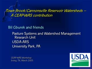 Town Brook/Cannonsville Reservoir Watersheds – A CEAP-WAS contribution