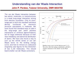 Understanding van der Waals Interaction John P. Perdew, Tulaner University, DMR 0854769