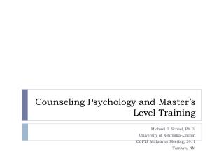 Counseling Psychology and Master’s Level Training