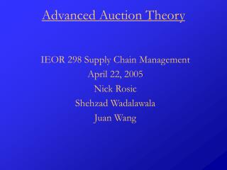 Advanced Auction Theory