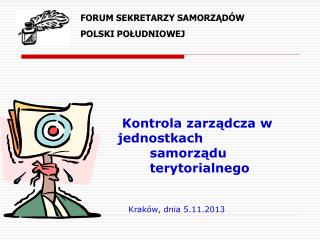 Kontrola zarządcza w jednostkach 	samorządu 	terytorialnego