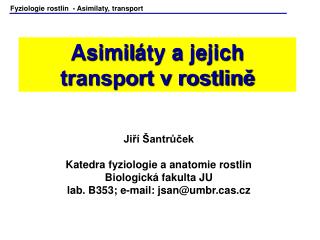 Fyziologie rostlin - Asimilaty, transport