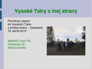 Vysoké Tatry z inej strany