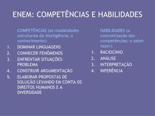 ENEM: COMPETÊNCIAS E HABILIDADES