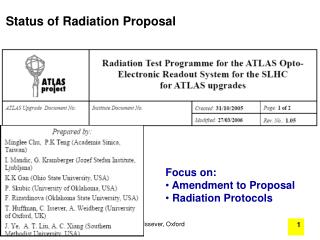 Status of Radiation Proposal