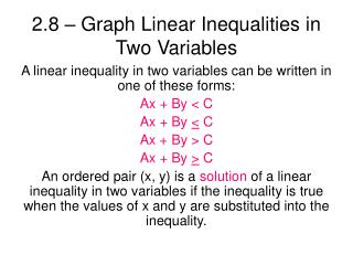 2.8 – Graph Linear Inequalities in Two Variables