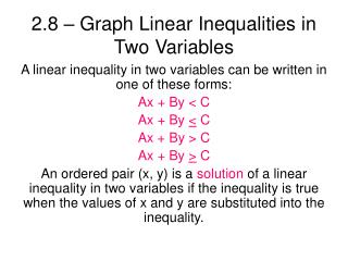 2.8 – Graph Linear Inequalities in Two Variables