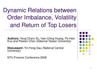 Dynamic Relations between Order Imbalance, Volatility and Return of Top Losers