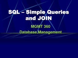 SQL – Simple Queries and JOIN