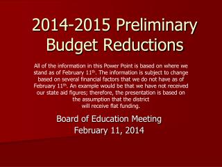 2014-2015 Preliminary Budget Reductions