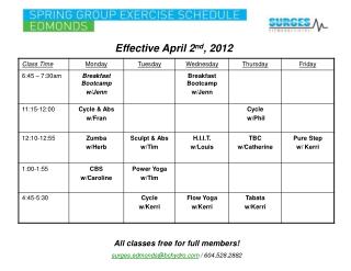 Effective April 2 nd , 2012