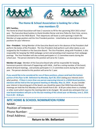 The Home &amp; School Association is looking for a few new members 