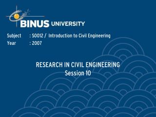RESEARCH IN CIVIL ENGINEERING Session 10
